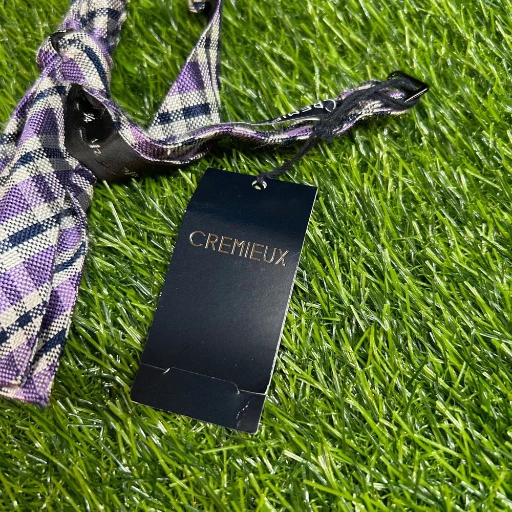 Cremieux Plaid Bow Tie Mens One Size Purple Silk Adjustable Self Tie NWT